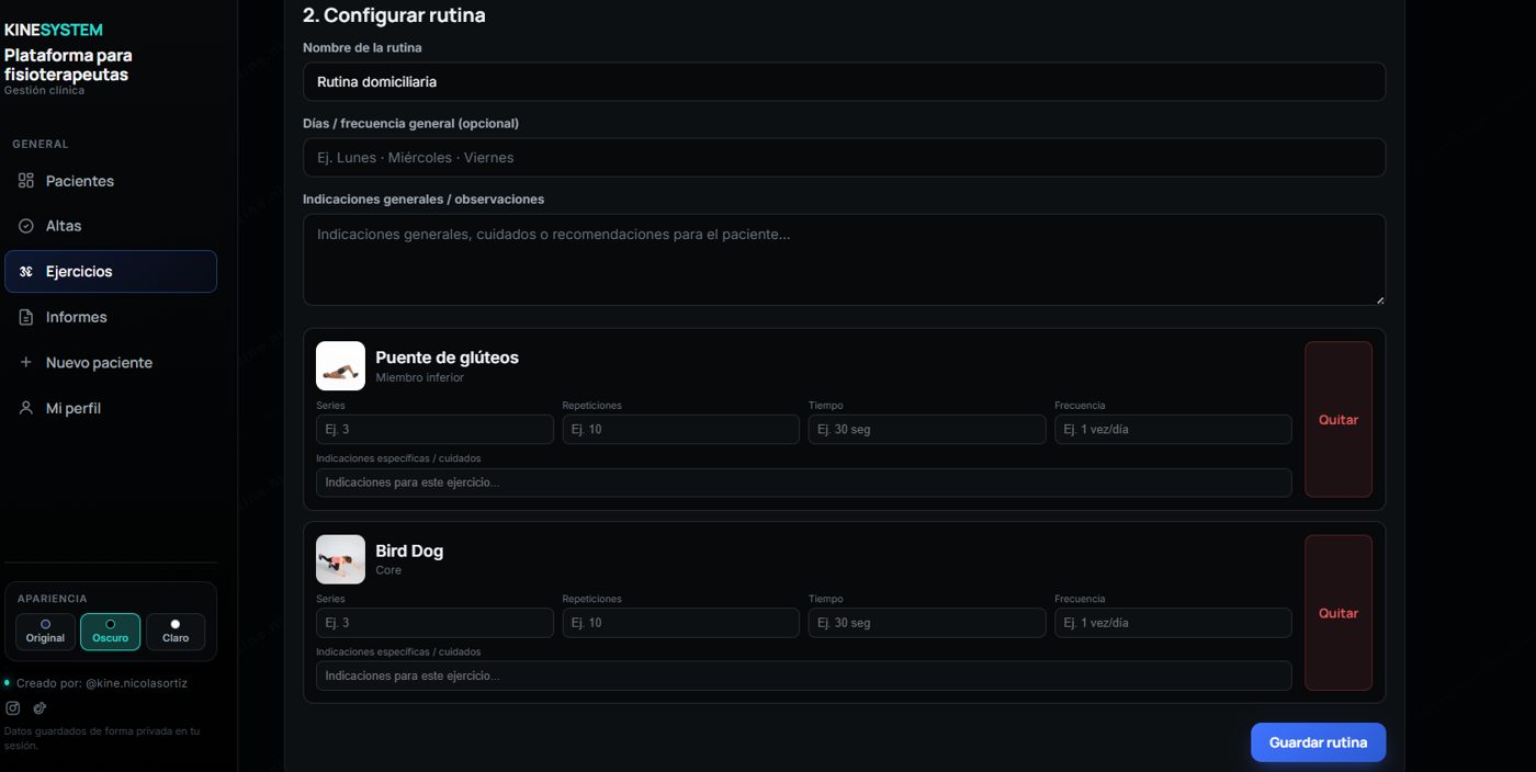 Configuración de rutina en KineSystem
