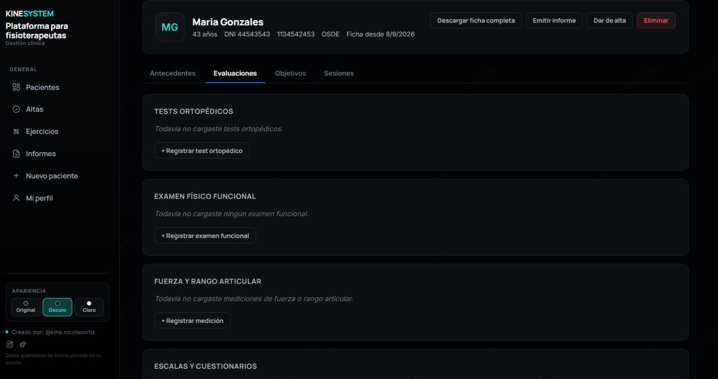 Evaluación del paciente en KineSystem