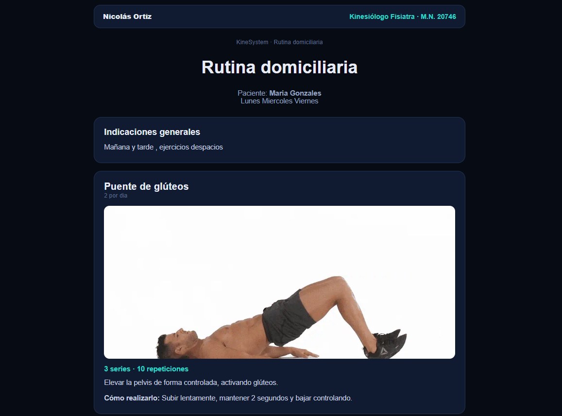 Rutina lista para enviar al paciente